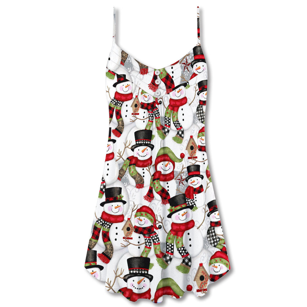 Snowman Family Christmas Joy – Women's Summer Sleeveless V-Neck Camisole Dress