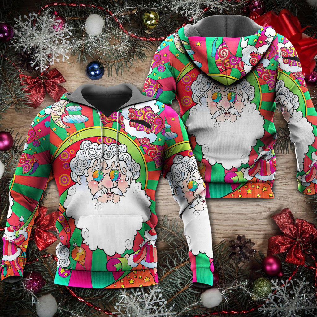 Christmas Psychedelic Colorful Hippie Santa Style - Hoodie