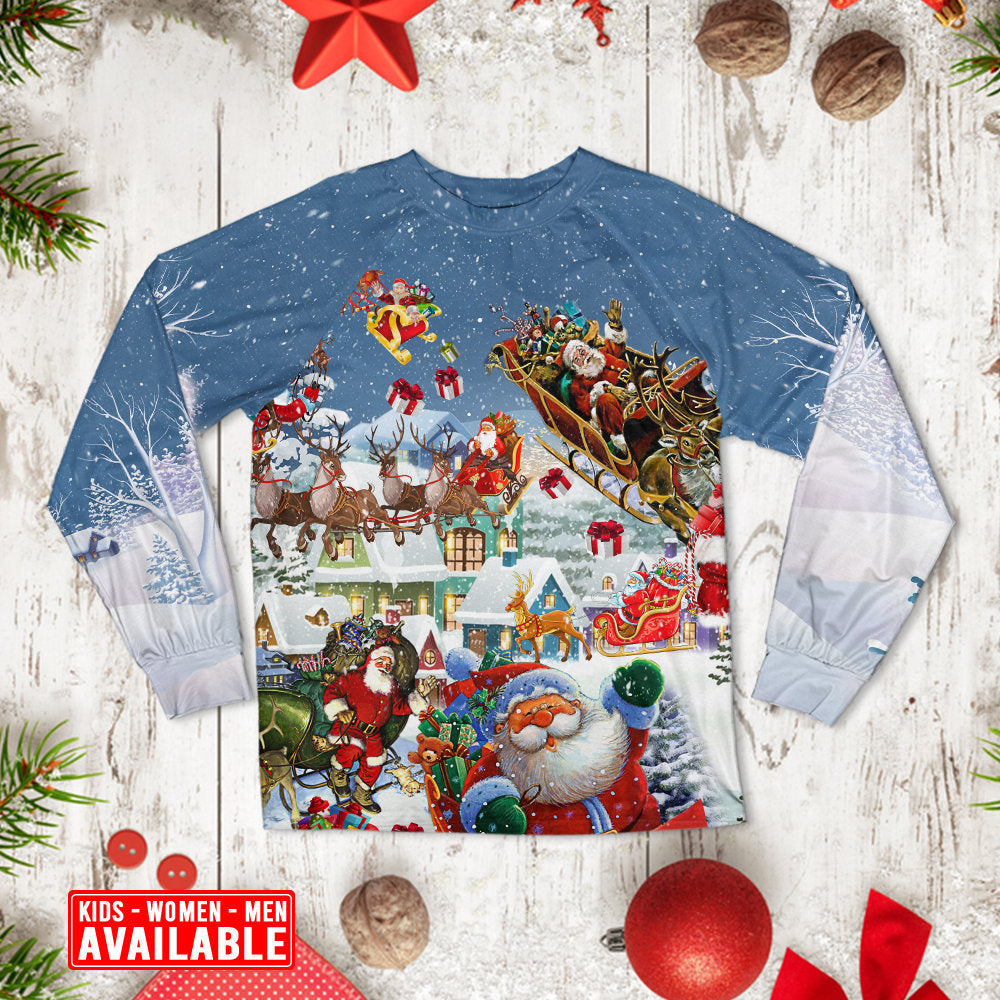 Christmas Say Hi From Santa's Sleigh - Pajamas Long Sleeve - Owls Matrix LTD