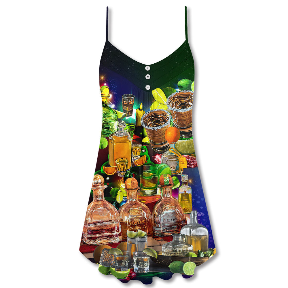 Christmas Wine Lemon Saying – Women's Summer Sleeveless V-Neck Camisole Dress