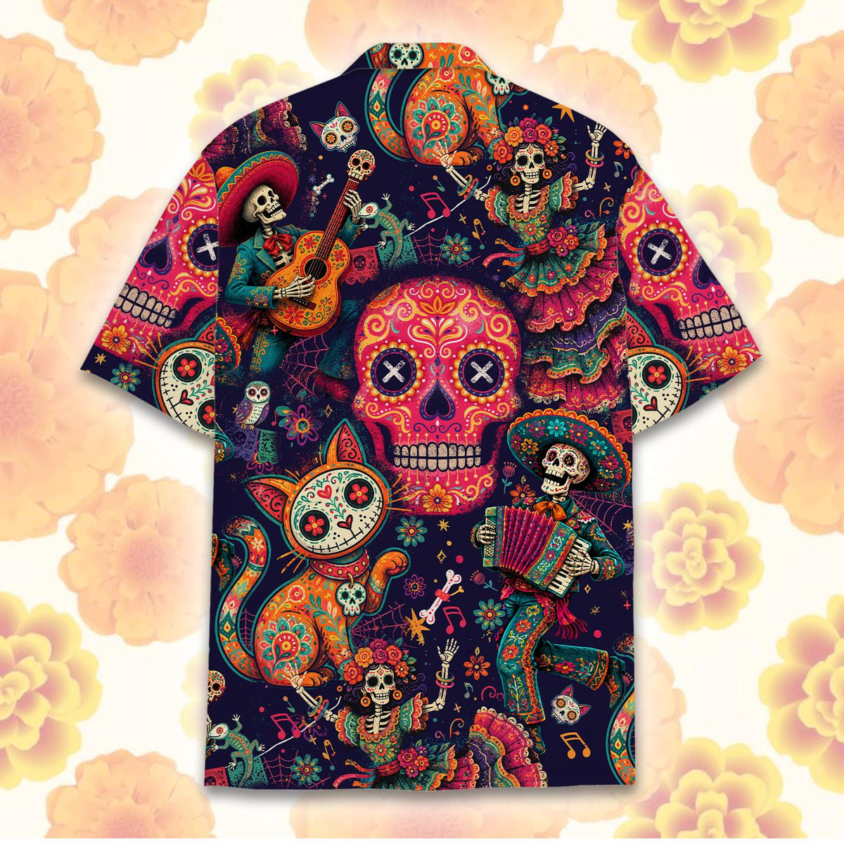 Cat Skull Day Of The Dead Colorful Skeleton – Hawaiian Shirt