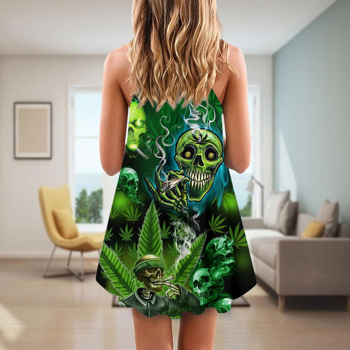 Skull Hear No Evil Style – Women's Summer Sleeveless V-Neck Camisole Dress