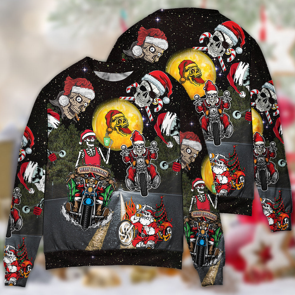 Skull Santa Racing Christmas Style – Sweater - Ugly Christmas Sweater