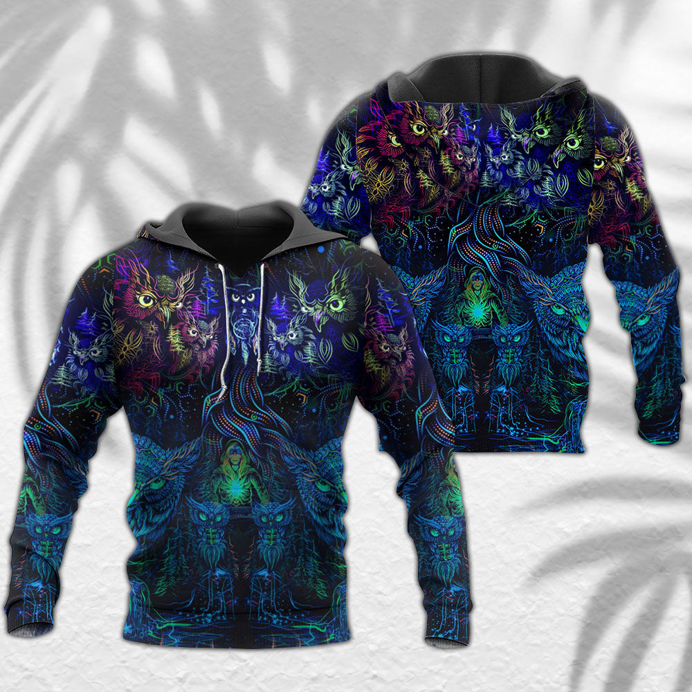 Owl Witch Colorful Dark Art - 3D Hoodie