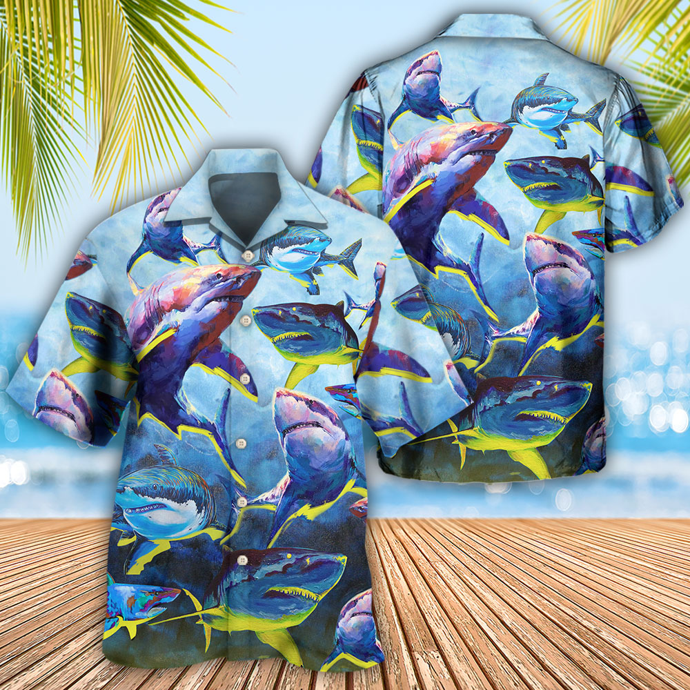 Shark Family Ocean Blue Yellow Glow – Hawaiian Shirt