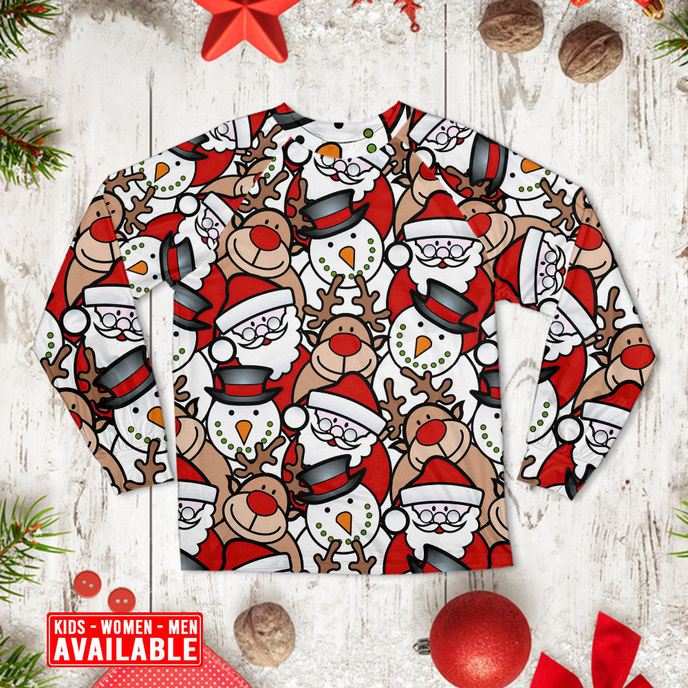 Christmas Cutie Santa And Reindeer Funny Style - Pajamas Long Sleeve - Owls Matrix LTD