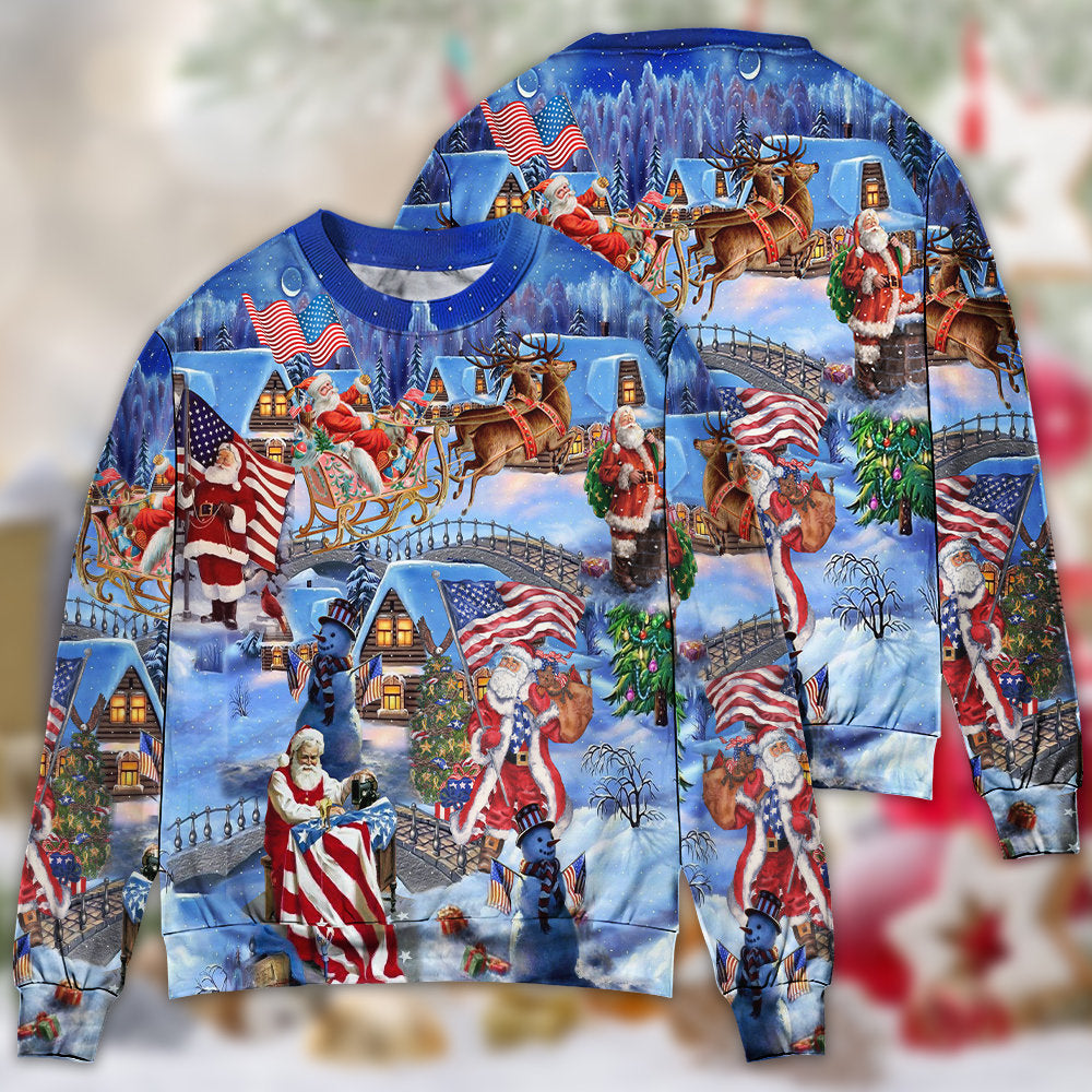 American Patriotic Santa Christmas – Sweater - Ugly Christmas Sweater