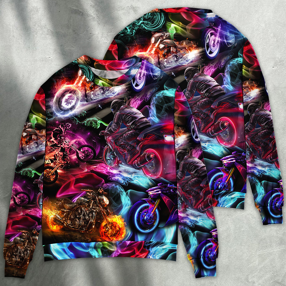 Motorcycle Racing Neon Light Colorful – Sweater - Ugly Christmas Sweater
