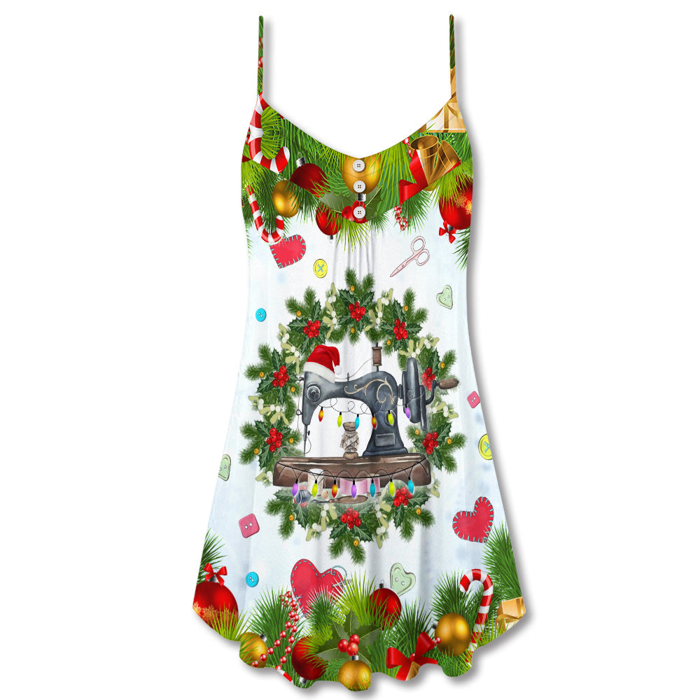 Christmas Sewing Machine Happy Place – Women's Summer Sleeveless V-Neck Camisole Dress