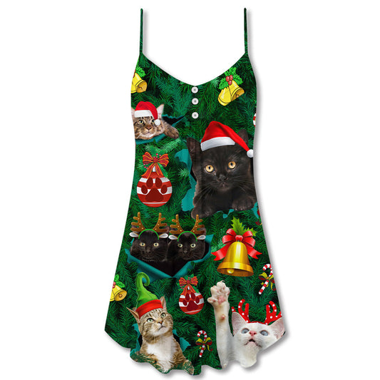 Christmas Cats Meowy Holiday – Women's Summer Sleeveless V-Neck Camisole Dress