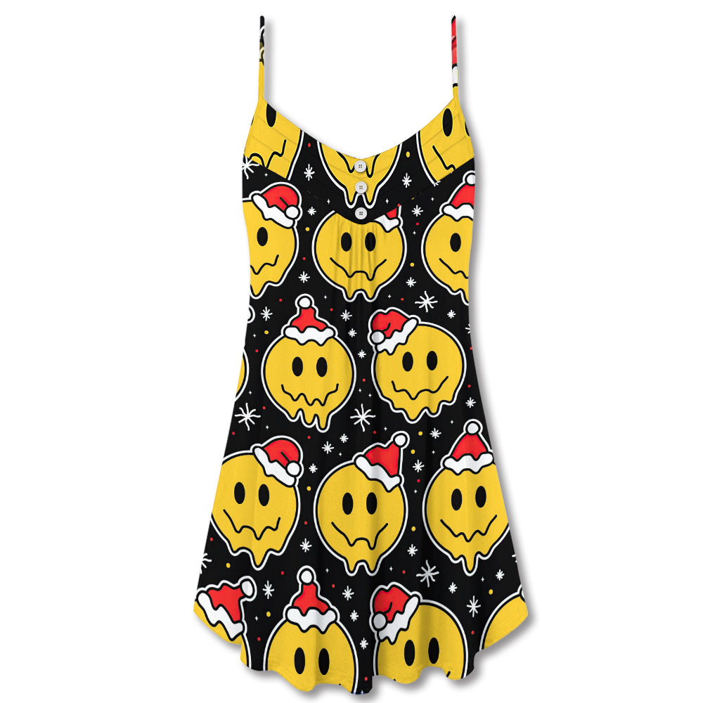 Christmas Smiling Face Santa Hat – Women's Summer Sleeveless V-Neck Camisole Dress