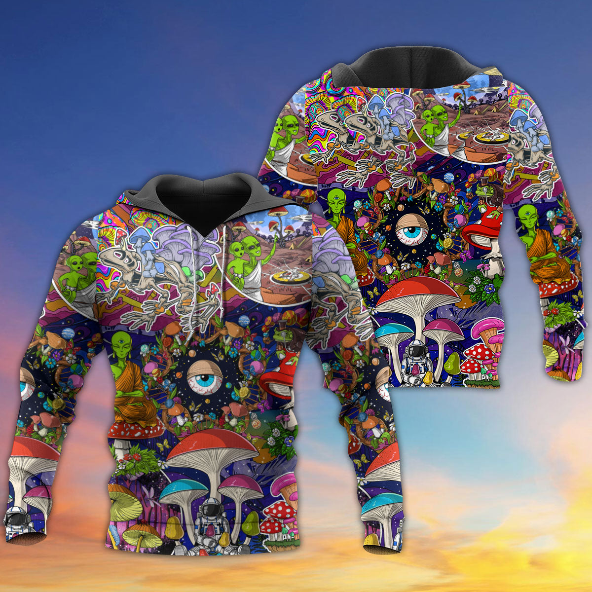 Hippie Mushroom Alien Colorful Art – 3D Hoodie