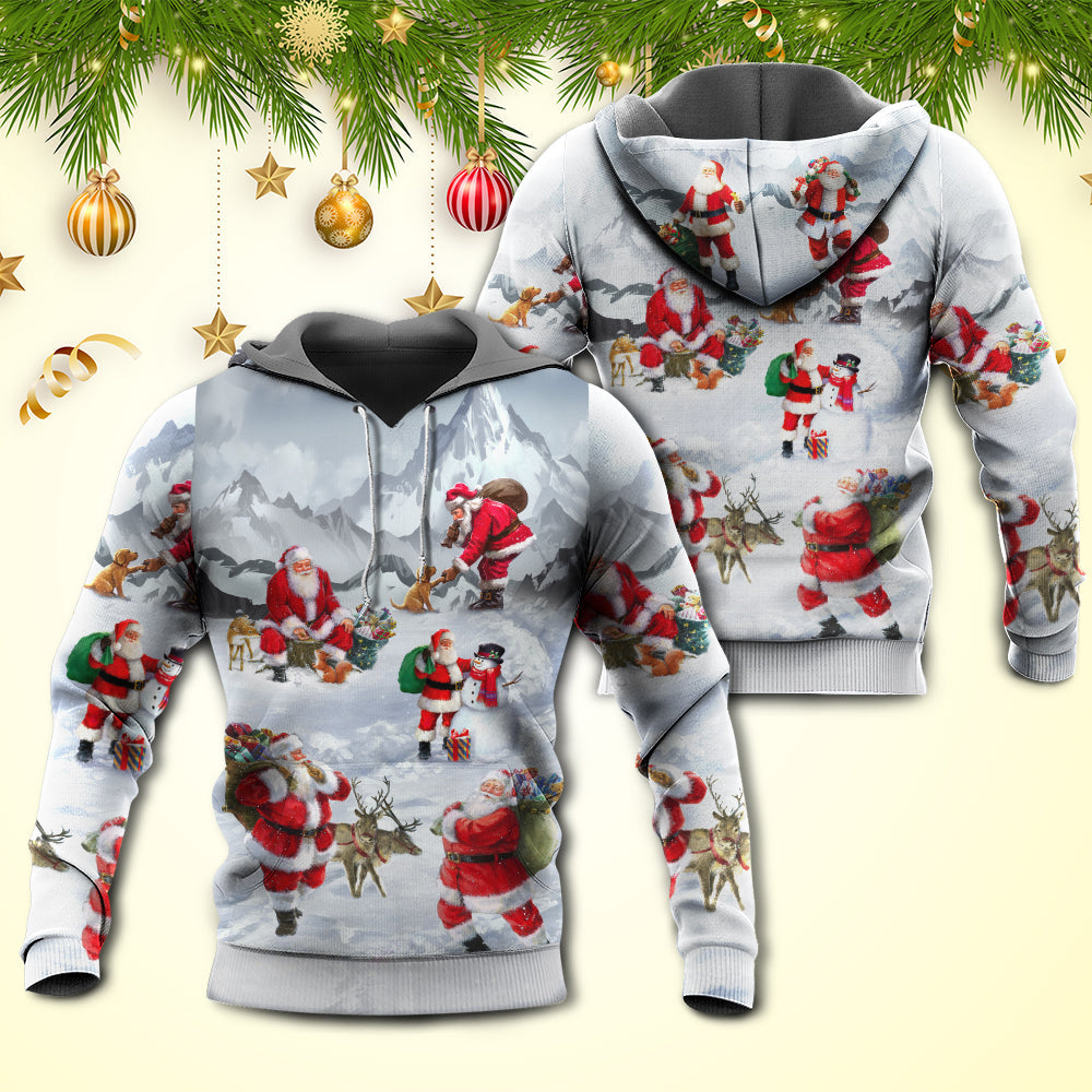 Christmas Santa In Snow Mountain Art Style - Hoodie