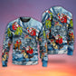 Christmas Santa Riding Dinosaur Tree Gift Light Art – Sweater - Ugly Christmas Sweater