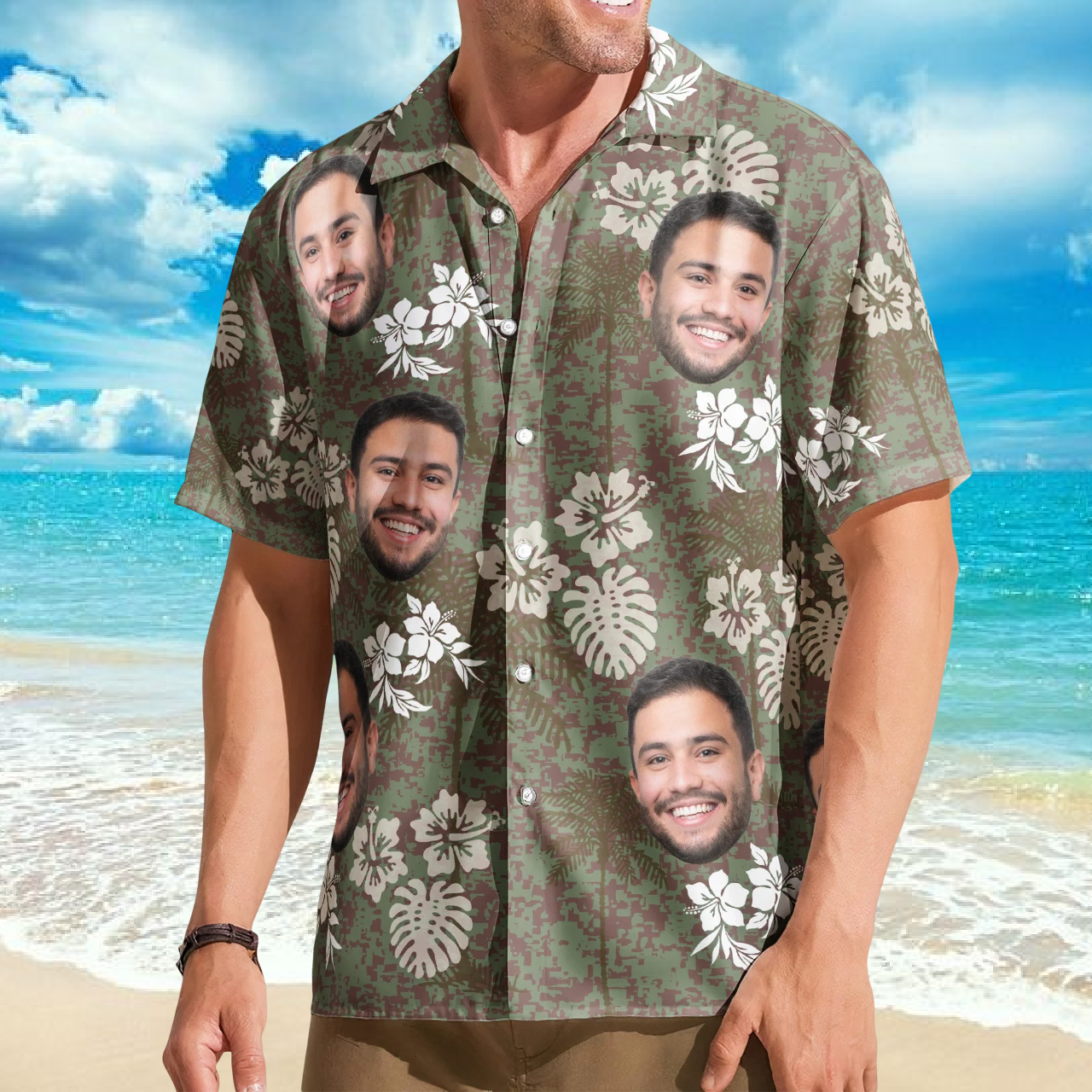 Camo Tropical Beach Pattern Hawaii Aloha Shirts - Custom Photo Hawaiian Shirt