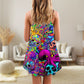 Hippie Skull Octopus Colorful Tie Dye – Women's Summer Sleeveless V-Neck Camisole Dress