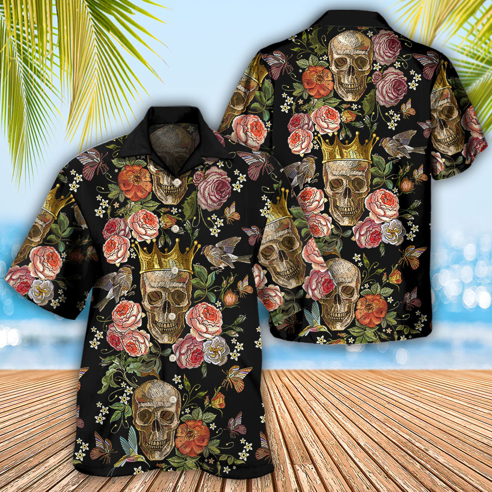 Skull And Flowers Dark Floral Art – Hawaiian Shirt