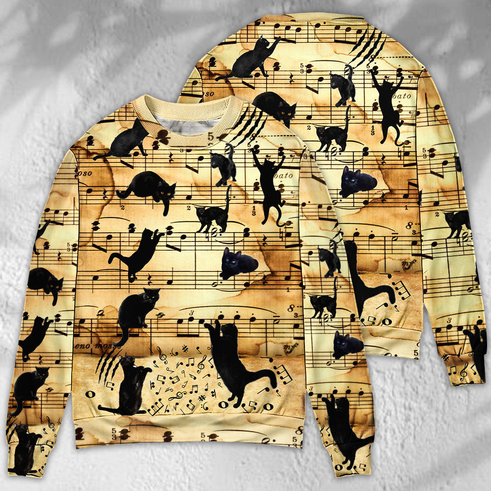 Black Cat Love Music Notes Art – Sweater - Ugly Christmas Sweater