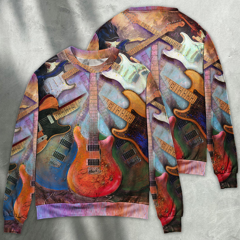 Colorful Guitar Lover Abstract Art – Sweater - Ugly Christmas Sweater