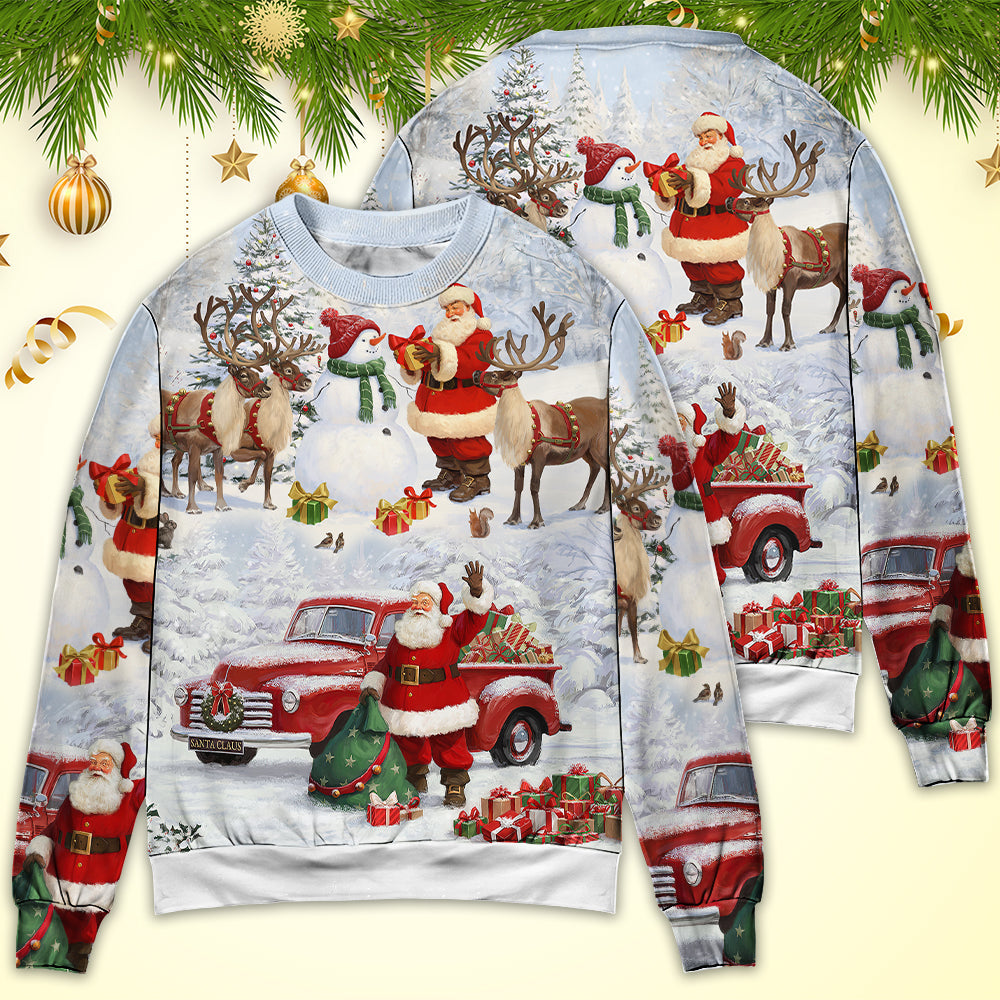 Christmas Santa Gift Snow Painting Art – Sweater - Ugly Christmas Sweater