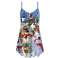 Snowman Couple Winter Love – Women's Summer Sleeveless V-Neck Camisole Dress
