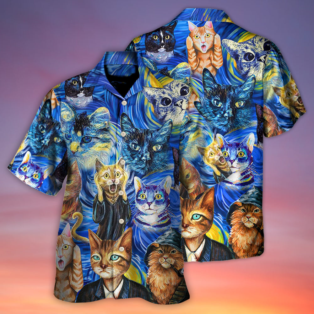 Funny Cat Starry Night Art Painting - Hawaiian Shirt