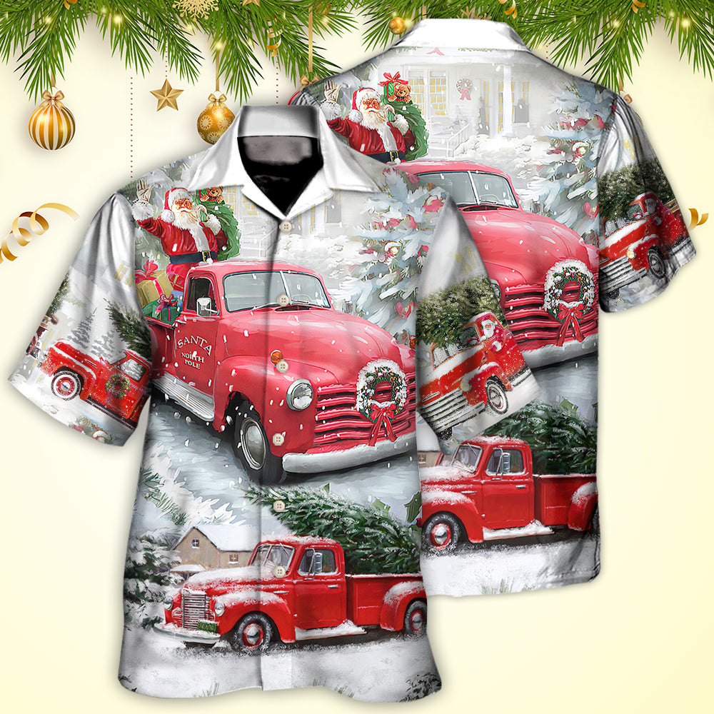 Christmas Santa Red Truck Winter Holiday Art – Hawaiian Shirt