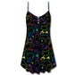 Neon Colorful Cat Playing Kitten – Women's Summer Sleeveless V-Neck Camisole Dress