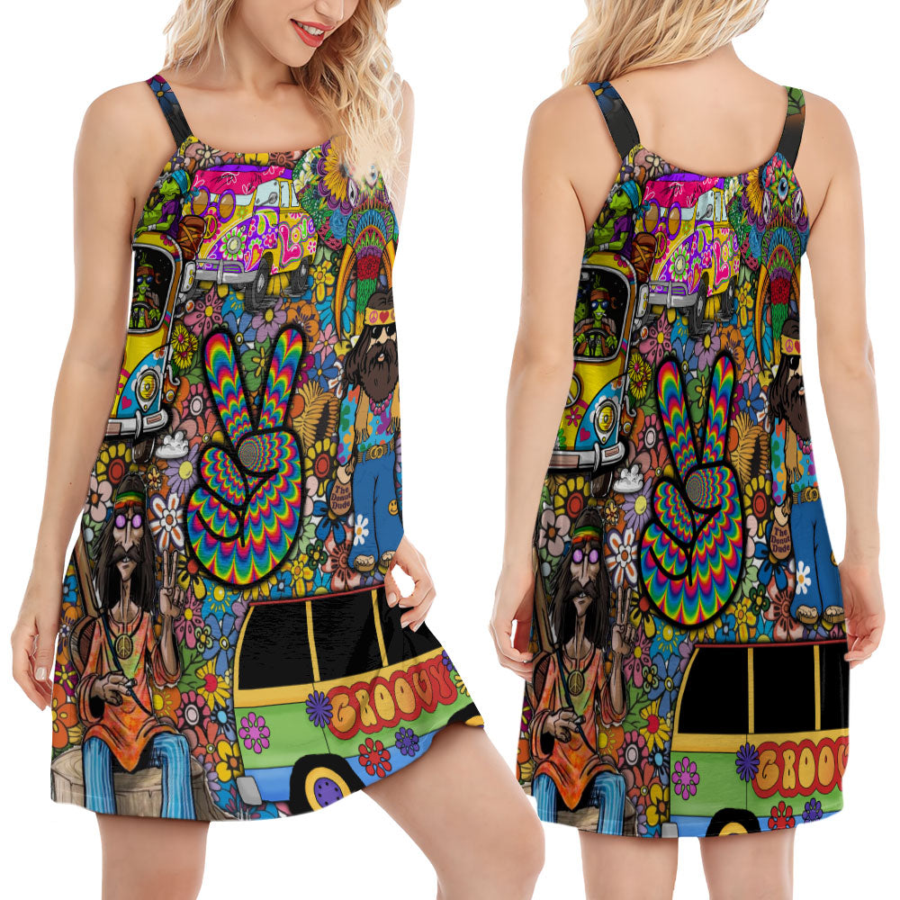 Hippie Independence Art Style – Women's Summer Sleeveless V-Neck Camisole Dress