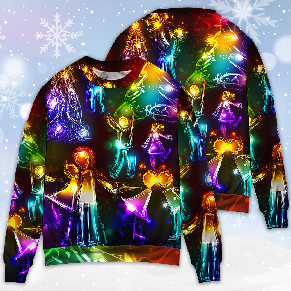 Christmas Family Love Tree Neon Light – Sweater - Ugly Christmas Sweater