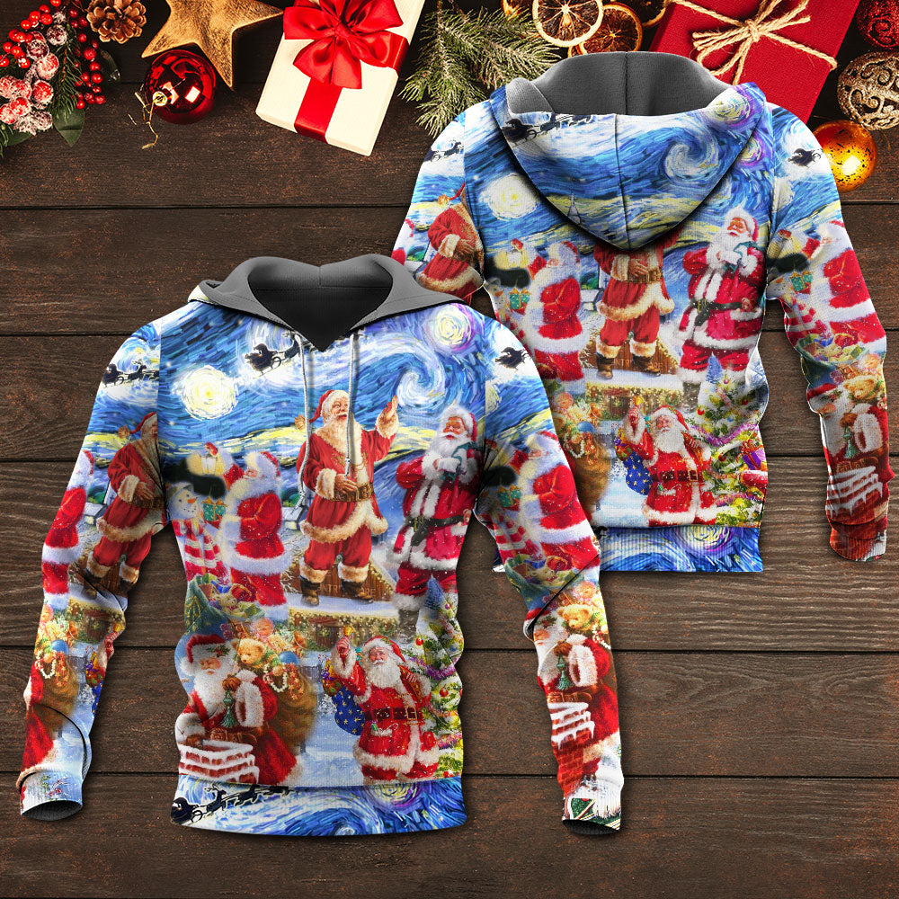 Christmas Santa Snowy Night Merry Xmas - Hoodie