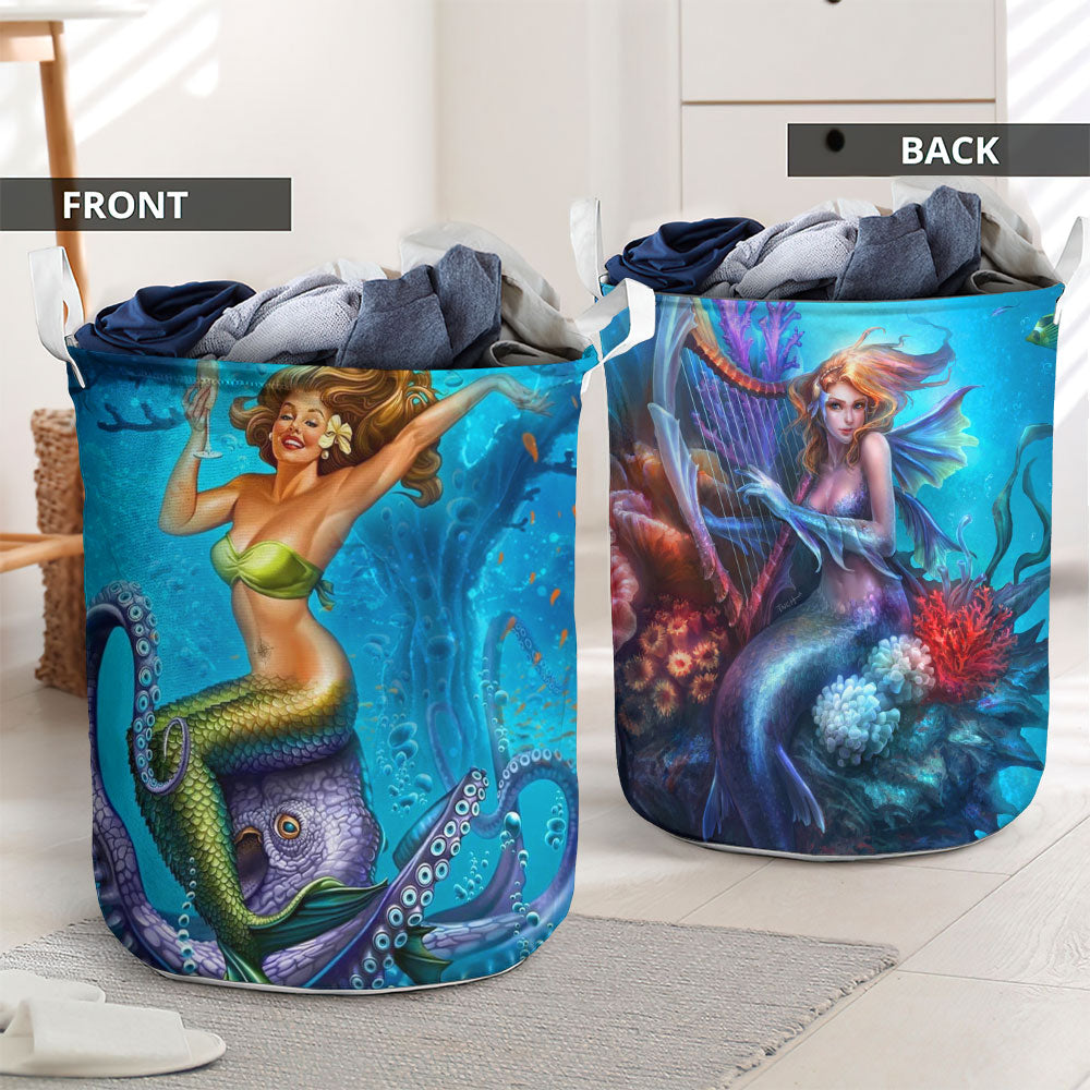 Mermaid Beautitul And Skull - Laundry Basket - Owls Matrix LTD