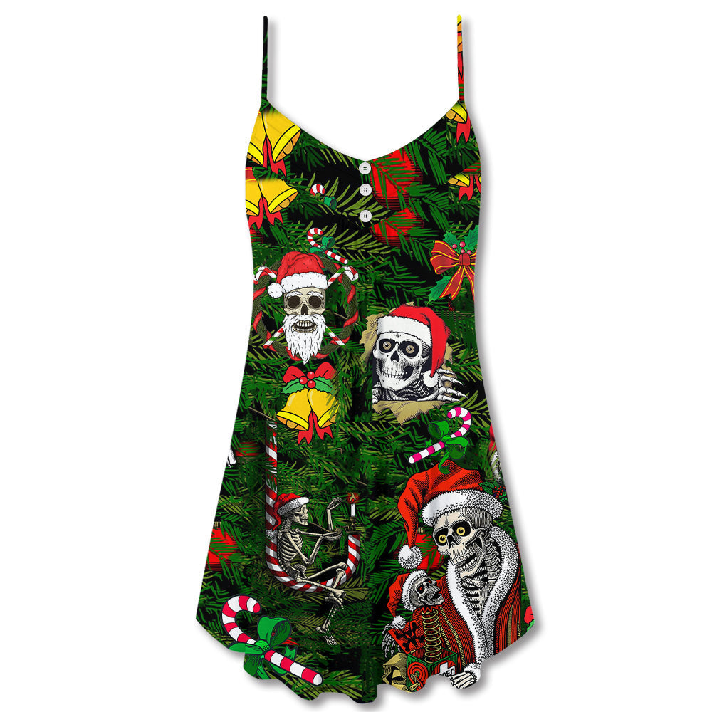 Christmas Skull Merry Holiday – Women's Summer Sleeveless V-Neck Camisole Dress