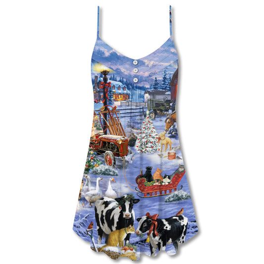 Christmas Love Farm Happy Life – Women's Summer Sleeveless V-Neck Camisole Dress