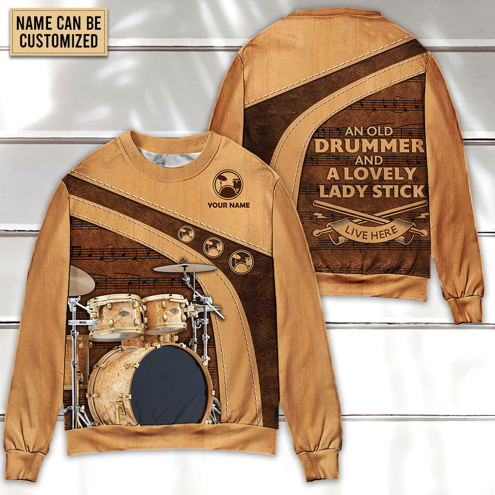 Vintage Drummer And Lady Stick Art – Sweater - Ugly Christmas Sweater