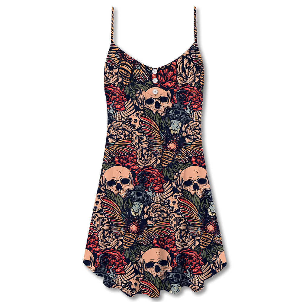 Christmas Tattoo Skull Amazing – Women's Summer Sleeveless V-Neck Camisole Dress