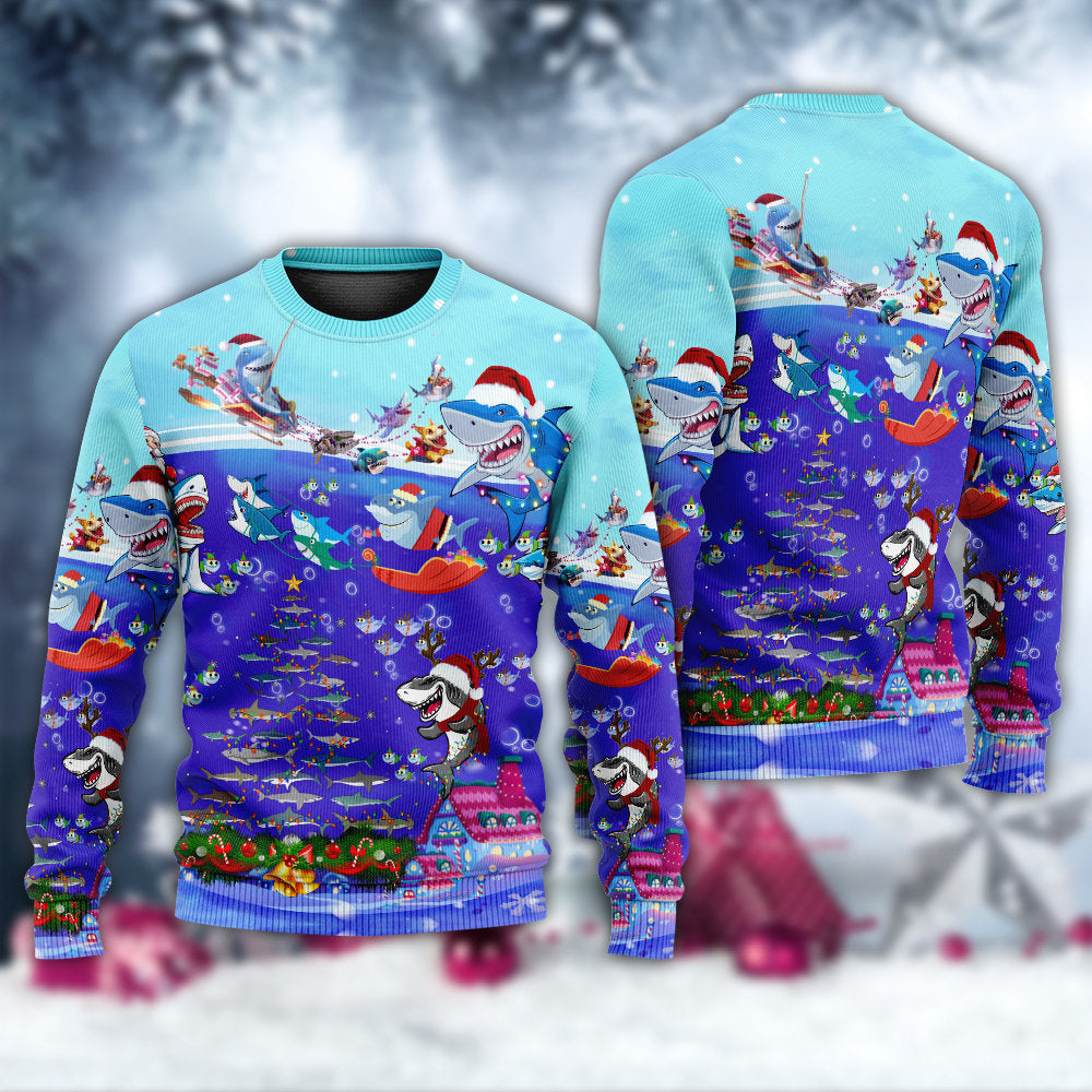 Christmas Santa Shark Rocket Ocean Gifts – Sweater - Ugly Christmas Sweater