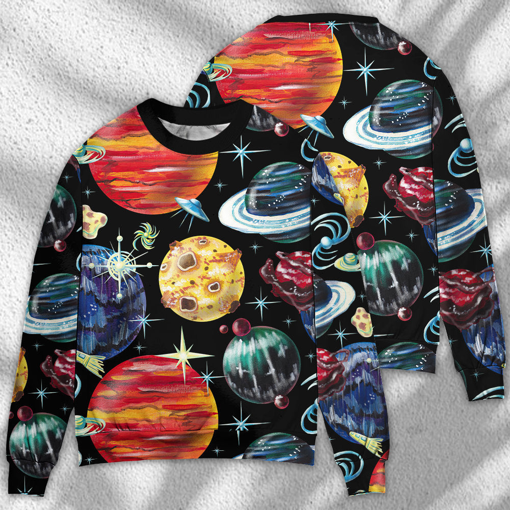 Planet Black Cosmic Art Style – Sweater - Ugly Christmas Sweater