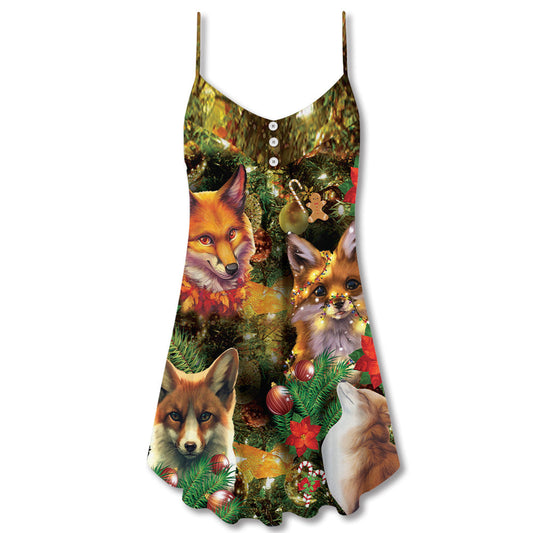 Christmas Foxmas Bright Lights – Women's Summer Sleeveless V-Neck Camisole Dress