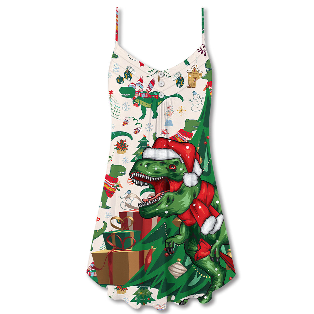 Christmas Dinosaur Tree Merry Rexmas – Women's Summer Sleeveless V-Neck Camisole Dress