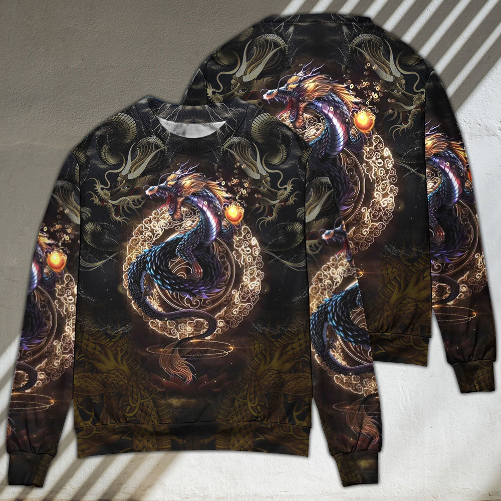 Golden Japanese Dragon Art Style – Sweater - Ugly Christmas Sweater
