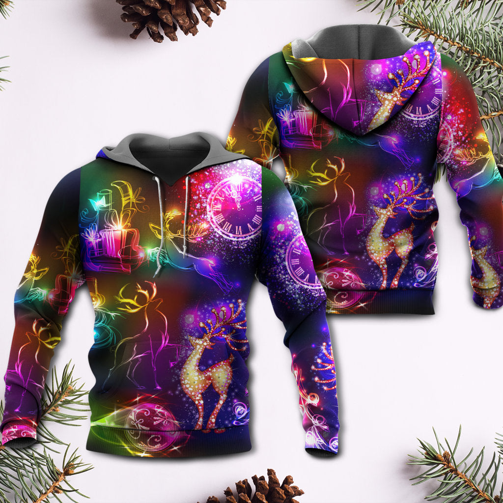 Christmas Reindeer Neon Light Bright Style - Hoodie