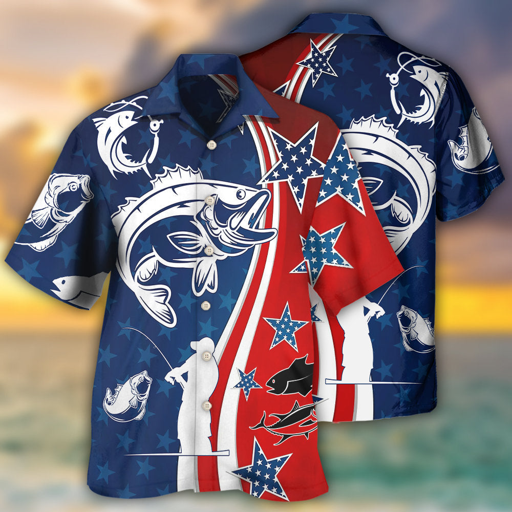 Patriotic Fishing Star America - Hawaiian Shirt