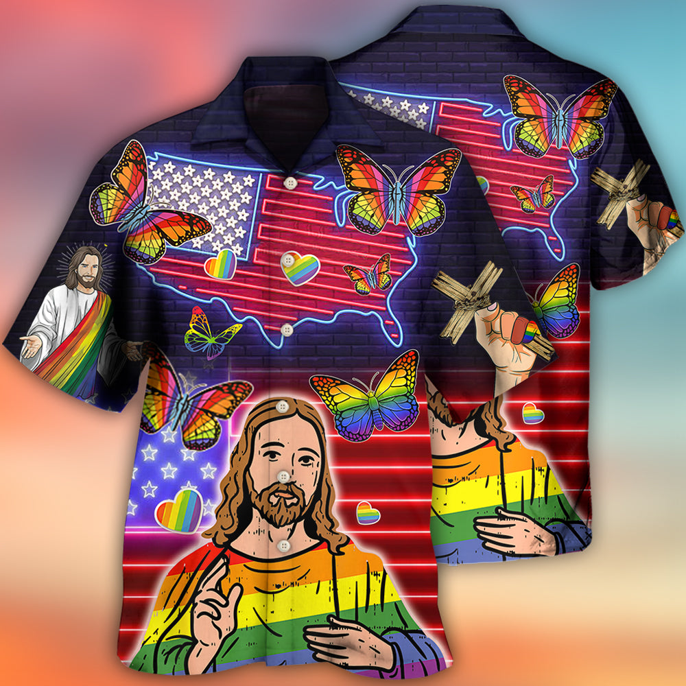 LGBT Jesus Butterfly Faith And Freedom - Hawaiian Shirt