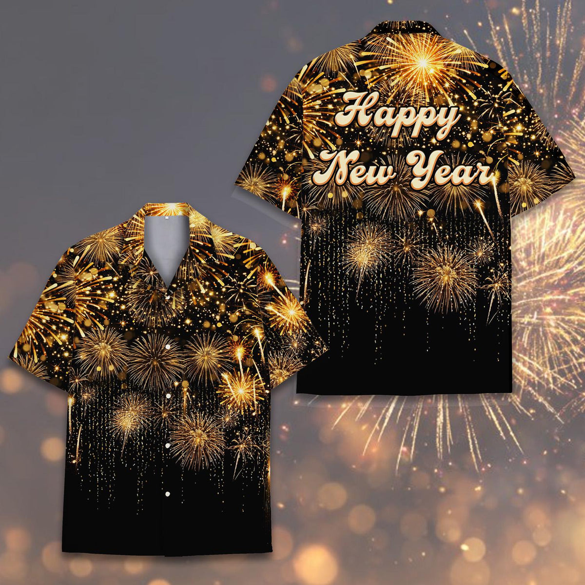 Happy New Year Colorful Fireworks Countdown Party – Hawaiian Shirt