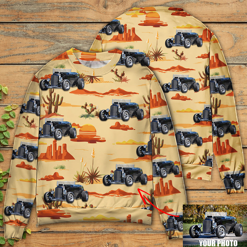 Hot Rod Vintage Cowboy Landscape Art – Sweater - Ugly Christmas Sweater
