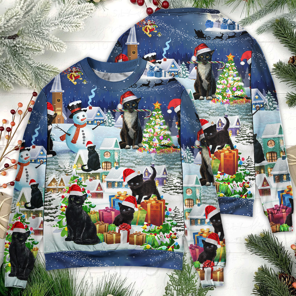 Christmas Black Cat Merry Catmas – Sweater - Ugly Christmas Sweater