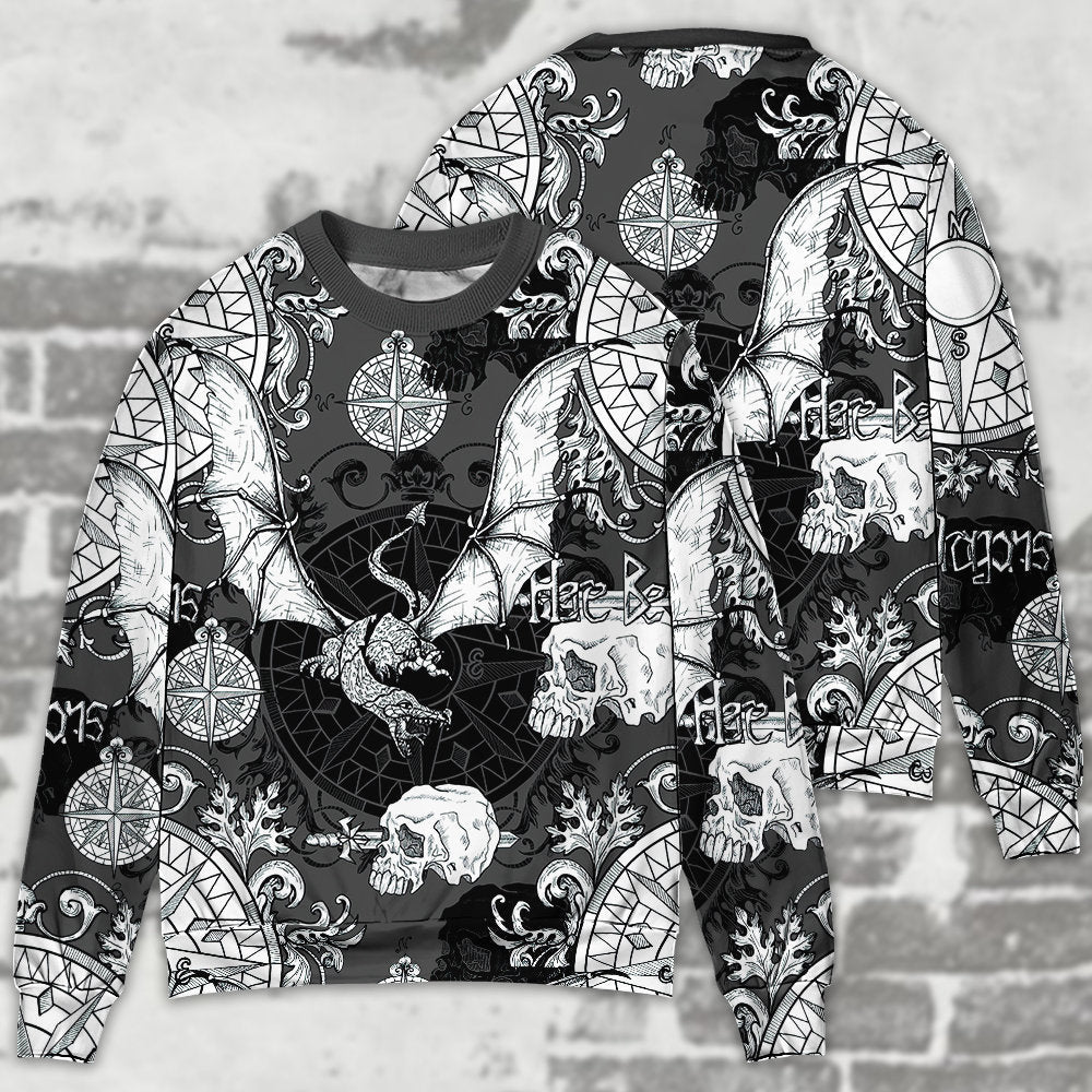Fire Dragon Gothic Compass Baroque Art – Sweater - Ugly Christmas Sweater