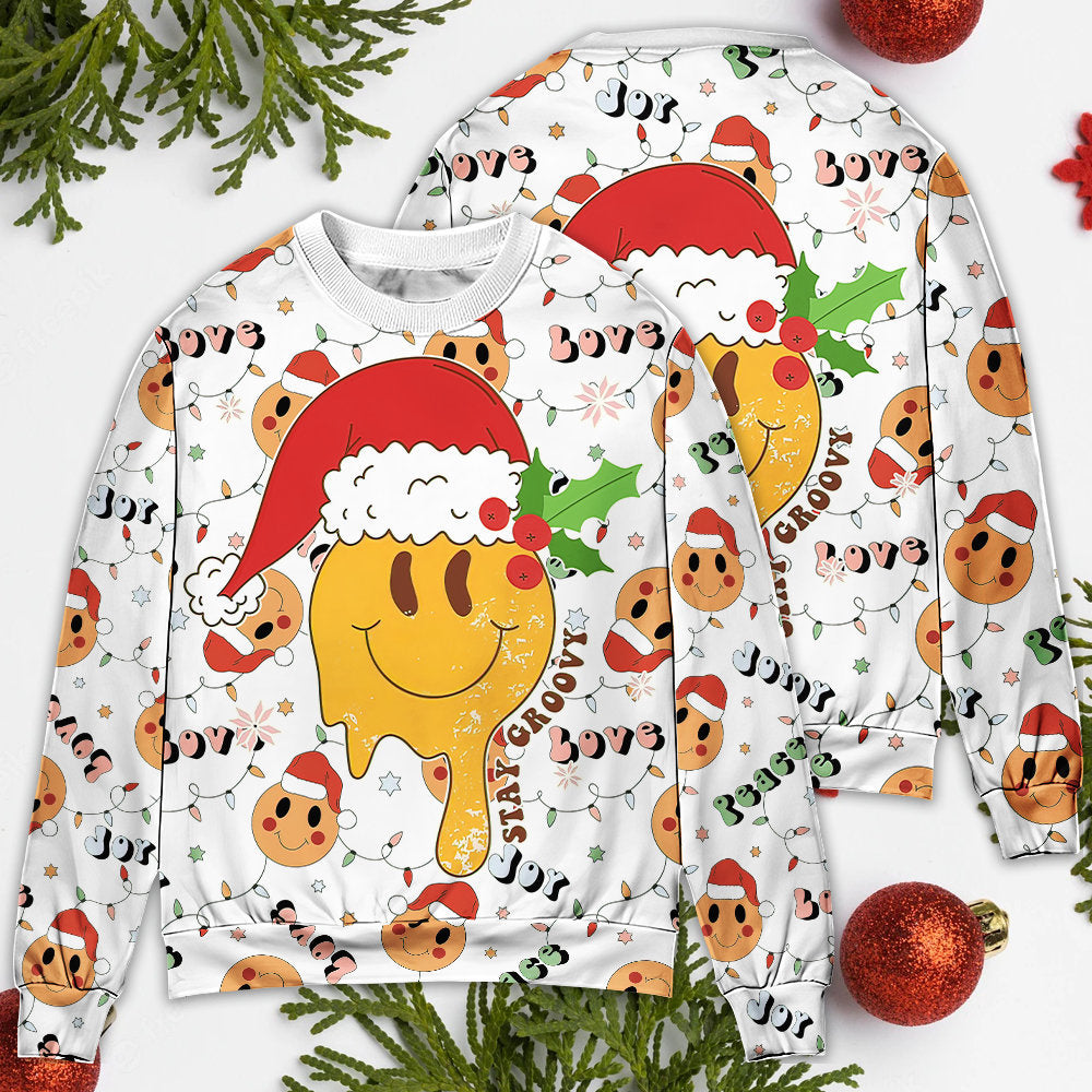 Christmas Hippie Groovy Santa Smile Face – Sweater - Ugly Christmas Sweater
