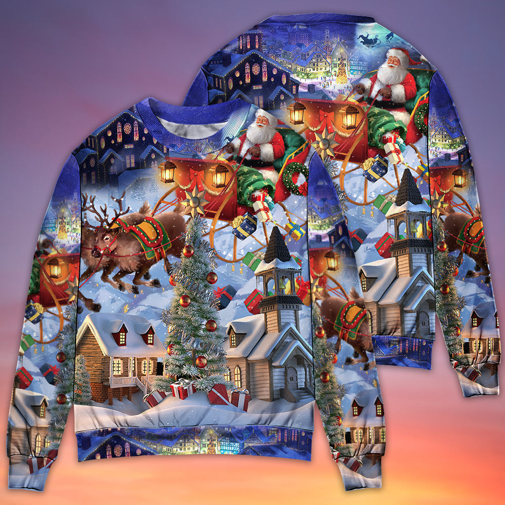 Christmas Santa Reindeer Gift Light Art – Sweater - Ugly Christmas Sweater